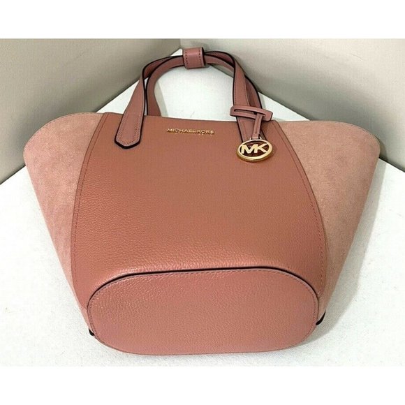 New Michael Kors Portia Small Tote Leather and Suede Sunset Rose - Picture 5 of 6